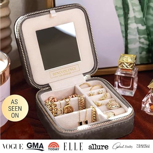 Benevolence LA Travel Jewelry Organizer, Mocha Brown Velvet Jewelry Case for Women, Jewelry Travel Case with Earring Compartment, Jewelry Box for Men thumbnail 6