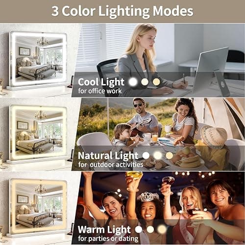 ROLOVE 23"x 18" Large Vanity Mirror with Lights, LED Makeup Mirror for Dresser and Desk, 10X Magnification, Dimmable Touch Control, Wall Mounted or Tabletop Mirror for Bedroom (White) thumbnail 3