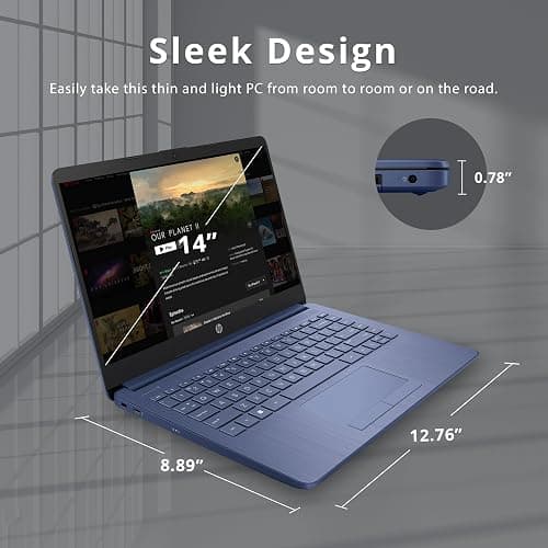 HP 14" HD Laptop, Windows 11, Intel Celeron Dual-Core Processor Up to 2.60GHz, 4GB RAM, 64GB SSD, Webcam, Dale Blue (Renewed) thumbnail 6