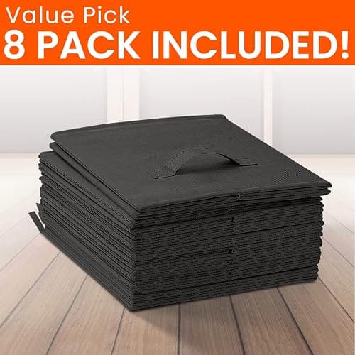 Criusia Storage Cubes - 11 Inch Heavy Duty Fabric Storage Bins for Shelves Closet, Cube Organizer - 8 Pack Collapsible Cube Storage Bins Baskets for Organizing Clothes Blankets Toys (Black) - Medium -11 inches - Black thumbnail 8
