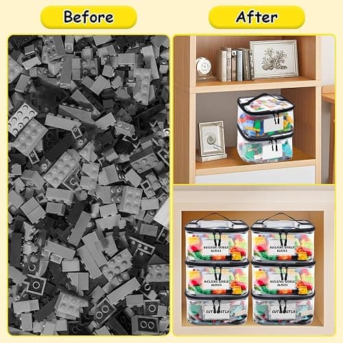 Tesuko 6 Pack Clear Toy Storage Bag with Name Tag& Manual Pocket, Waterproof Transparent PVC Toy Organizer Case for Lego Bricks, Board Games, Building Blocks, Puzzles (Large Capacity, Black) thumbnail 3