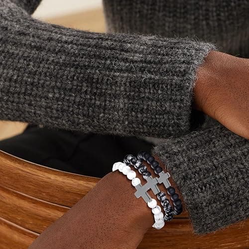 Crgwxzl Cross Bead Bracelet for Men Women,8mm Tiger Eye, Lava Rock, Black Obsidian Healing Crystal Beaded Bracelets,Natural Protection Stone Bracelets Jewelry Gifts for Men Women thumbnail 4