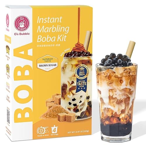 O's Bubble Instant Boba Kit | Marbling Boba Tea Kit | Bubble Tea Tapioca pearls | Marbling Syrup | Non-Dairy | Shelf Stable | Vegan | Gluten-Free | Brown Sugar (Pack of 4) - Image 1