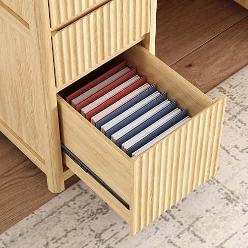OneBlis 55" Fluted Executive Desk with Drawers & Charging Station, Large Wood Computer Desk with File Drawer and Storage Cabinet, Modern Home Office Desk with Power Outlets, Oak Wood thumbnail 8