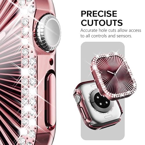KADES Bling Case for Apple Watch 46mm with Built-in Screen Protector Women | PC+Electroplated, Tempered Glass, Shockproof Bumper, Sparkling Rhinestones Gift, for Series 11 10 (46mm, Pink) thumbnail 3