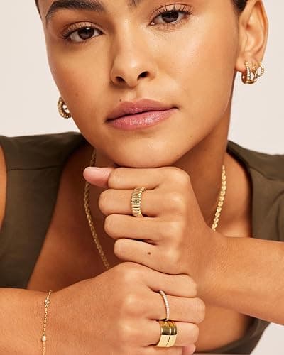 PAVOI 14K Gold Plated Chunky Statement Ring | Chunky Stackable Wide Band for Women thumbnail 4