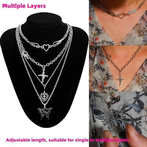 LIRUNQIN 12PCS Y2K Style Necklace Set - Grunge Emo Gothic Accessories, Vintage Silvery Jewelry, Star Necklace for Kawaii Clothes & Y2K Aesthetic thumbnail 7