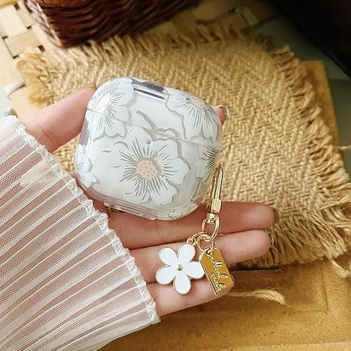 MINSCOSE Compatible with AirPods 4 Clear Case,Cute Cartoon Flower Pattern Design with Floral Keychain, Soft TPU Protective Shockproof Case for AirPods 4 for Girls Women-White thumbnail 3