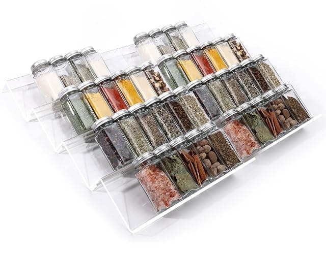 MIUKAA Clear Acrylic Spice Drawer Organizer, 4 Tier- 2 Set Expandable From 13" to 26" Drawer Seasoning Organizer, Kitchen Spice Rack Tray for Drawer/Countertop (Jars not included) - 8 Pcs x 13 inch Width, Transparent thumbnail 8