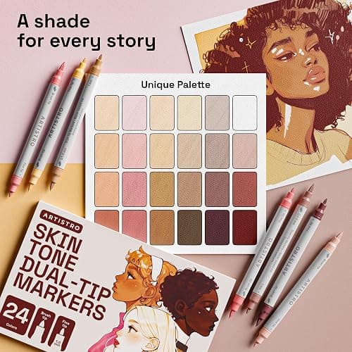 ARTISTRO 24 Skin Colors Acrylic Paint Markers - Paint Pens for Drawing, Brush + Fine Tips - For Fabric, Rock, Glass, Wood, Eggs - Art & Craft Supplies for Adults, Teens, Kids - Easter Basket Stuffers thumbnail 2