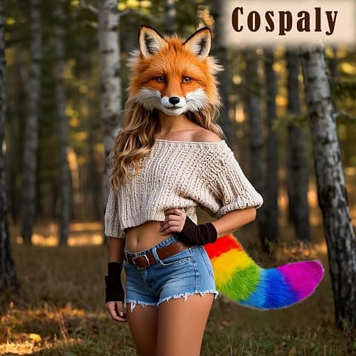 Luxe Fox Fur Tail Keychain - Furry Tail with Gold Clasp for Women, Therian Cosplay Fashion Accessories Pendant thumbnail 5