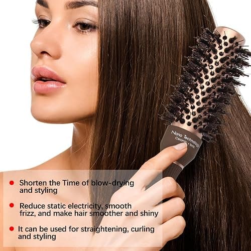 FIXBODY Hair Brush, Round Brush for Blow Drying, Curling, Styling, Nano Thermal Ceramic & Ionic Tech, Boar Bristle, 3.3 inch, 2 inch Barrel, for Women, Volume & Shine, Brown, Hair Brush for Thick Hair thumbnail 7