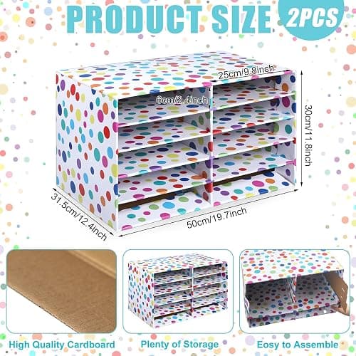 2 Pcs Confetti Classroom Paper Storage Organizer 19x12 Construction Paper Storage Desktop Mailbox File Sorter Sturdy Cardboard Literature Organizer for Home Office School thumbnail 3