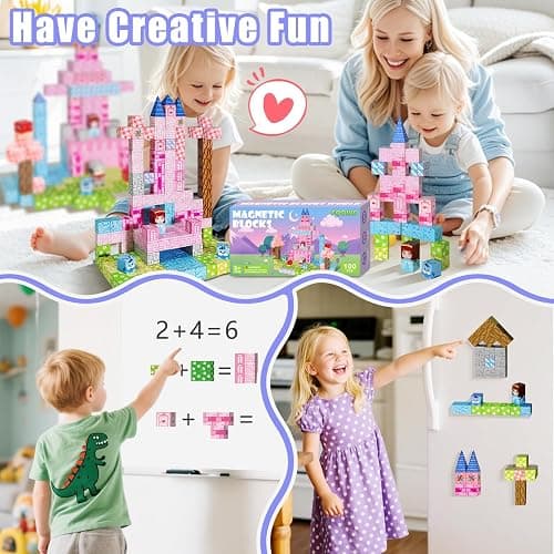 100PCS Magnetic Blocks, Magnetic Building Blocks, STEM Constructions Magnet Blocks for Boys Girls Age 3 4 5 6 7 8 9 10, Sensory Stacking Toy Christmas Birthday Gifts for Kids thumbnail 3