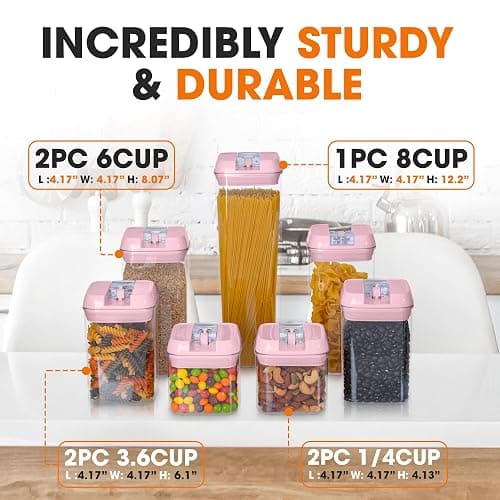 Cheer Collection Stackable Airtight Food Storage Containers - BPA Free Plastic Food Organizer for Pantry with Dry Erase Marker and Labels, Pink (Set of 7) thumbnail 4