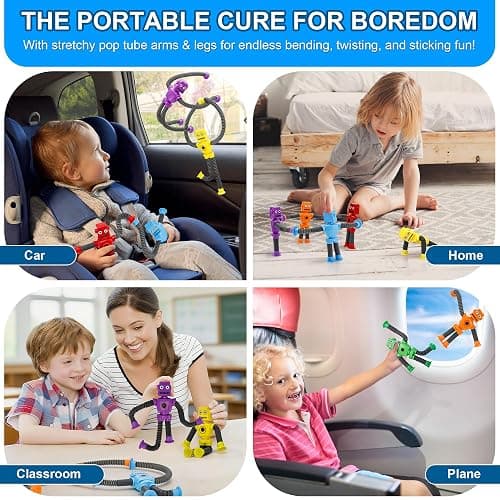 Robot Suction Cup Toys Pop Tubes | 6 PCS-Stretchy Sensory Fidget Toys for Kids Ages 3+ | Perfect for Travel, Party Favors,Autism, Stress Relief Stocking Stuffers thumbnail 5