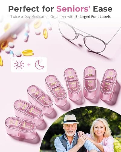 Pillex Pill Organizer, Am & Pm Pill Organizer 7 Days, Weekly Pill Case 2 Times a Day, Pill Box 7 Day, Medicine Organizer for Travel, Vitamins, Fish Oils, Supplements thumbnail 9