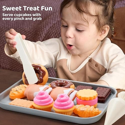 lalalark Cookie Play Food Set, Toddler Pretend Toys, 17 PCS Kitchen Toy Food Sets with Plastic Cookies, Baking Menu, Bakery Tray, and Play Money for Boys and Girls, Birthday Gift for Kids thumbnail 8
