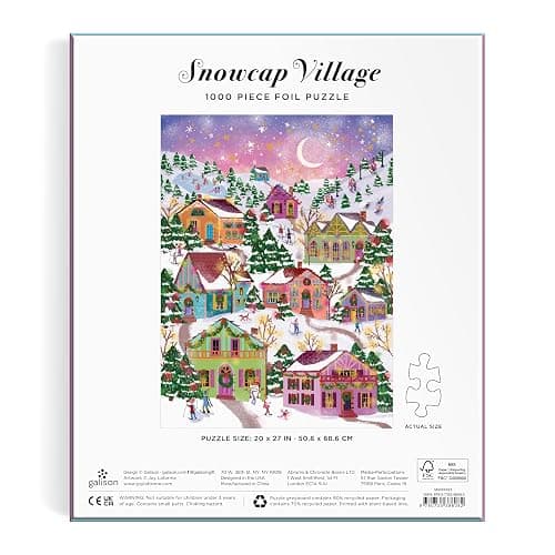 Galison Snowcap Village – 1000 Piece Foil Joy Laforme Jigsaw Puzzle Featuring Beautiful Artwork of Snowcapped Village During Christmas thumbnail 3