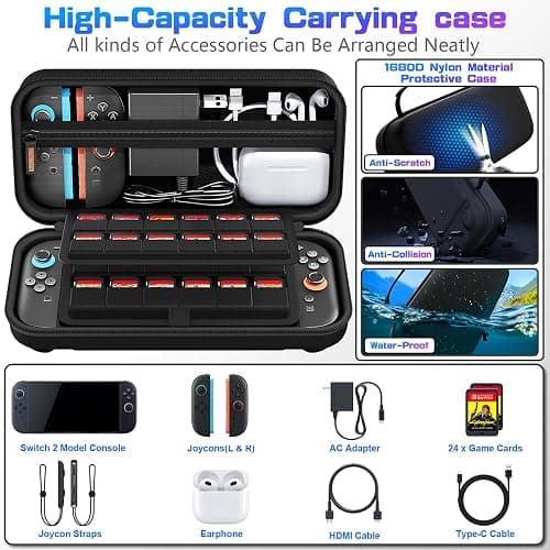 daydayup Switch Carrying Case Compatible with Nintendo Switch 2, with 24 Games Cartridges Protective Hard Shell Travel Carrying Case of Pouch for Console & Accessories DS case thumbnail 5