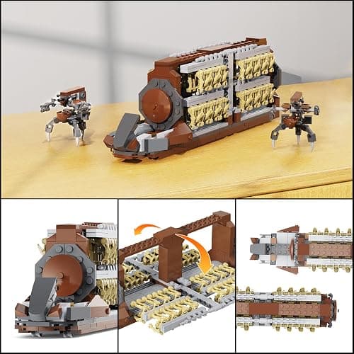 Battle Army Clone Platoon Attack Craft Building Kit 32-Piece, Battle Soldiers Troop Carrier with 2 Droidekas, Building Blocks Action Figures Army Toys for Kids 6-12 thumbnail 6