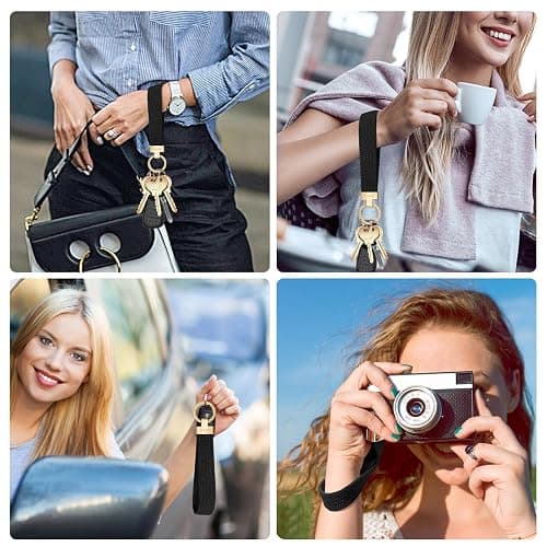 Fishent Stretchy Wristlet Keychain, Cute Key Chain, Woven Wrist Lanyard for Car Keys with 3 Keyrings and D-ring for Women Men thumbnail 7