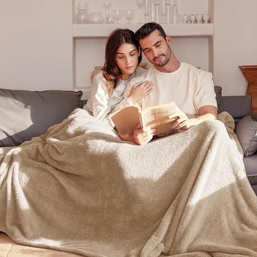 Exclusivo Mezcla King Size Flannel Fleece Blanket, Super Soft Velvet Plush Bed Blanket, Fuzzy Cozy and Warm for Winter, 90x104 Inches, Beige thumbnail 2