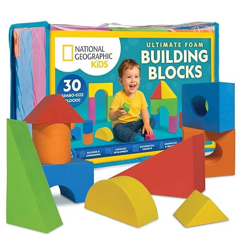 National Geographic Kids Jumbo Foam Building Blocks 30-Piece Set | Soft Stackable Blocks, Storage Bag, Early Learning, Sensory Building Toy, Indoor Play, Toddlers and Preschoolers - Image 1