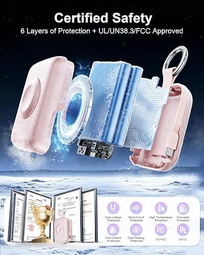 Portable Charger 3 in 1, Smaller 10000mAh Built-in Cables 22.5W Power Bank | Travel Essentials, Fast Charging Keychain Battery Pack for iPhone17/16/15/14/13, Android, iWatch Ultra/11/10/9/8, Pink thumbnail 9