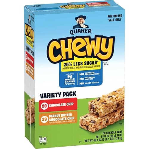 Quaker Chewy Granola Bars, 25% Less Sugar, 2 Flavor Variety Pack, (58 Pack) - Image 1