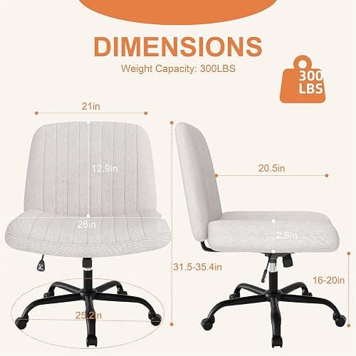 Shintenchi Criss Cross Chair,Cross Legged Office Seat with Wheels Armless Swivel Vanity Chair,Height Adjustable Wide Computer Task Seating for Home Office,Beige thumbnail 2