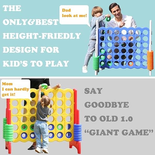 SDADI Jumbo 4 in a Row Game, 4-to-Score Giant Game Set with Adjustable Height (2.5-3.5 FT) for Kids & Adults, Indoor/Outdoor Connect Game with Quick-Release Slider, Perfect for Family and Party Games - Blue thumbnail 7