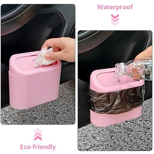 Accmor Car Trash Can with Lid, Vehicle Trash Bin Car Dustbin Garbage Organizer Holder with One Roll Trash Bag, Portable Hanging Mini Leakproof Cars Storage Bag Container for Auto, SUV, Office (Pink) thumbnail 6