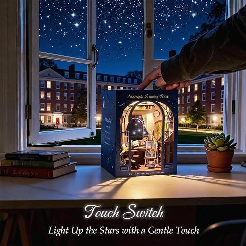 Dolphin Island DIY Book Nook Kit for Adults, 3D Wooden Puzzle Booknook Miniature House Kit (Starlight Reading Nook) thumbnail 7