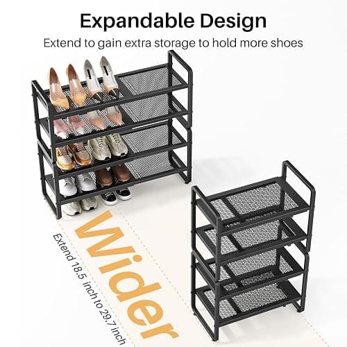 SNTD Shoe Rack - Expandable Shoe Organizer for Closet, Adjustable Metal Shoe Shelf Storage, Stackable Long Shoe Stand Holder for Garage, Entryway, Door Entrance (Black, 4-Tier) thumbnail 4