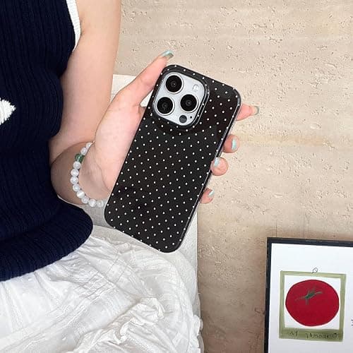 Reoomukk Aesthetic Polka Dot Retro Phone Case for iPhone 16 6.1",Vintage Trendy Unique Simple Pattern Design Elegant Chic Pretty Stylish Protective Girls Women Cases for i16 Black thumbnail 2