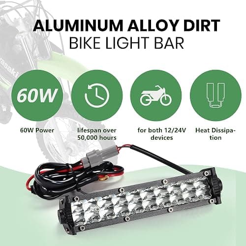 Dirt Bike Light Bar Universal for Most 7/8" Handlebar Motorcycle, Fits for CRF110 KLX110 TTR110 YZF450 RM85, 7-Inch 60W 6000-6500K Clear Headlight, Plug and Play thumbnail 3