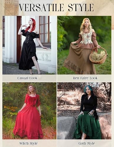 Scarlet Darkness Women Renaissance Skirt Medieval Ruffle Layered Maxi Skirts thumbnail 6
