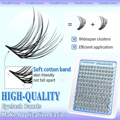 Goddvenus Wispy Lash Clusters 10-16mm Lashes Clusters Eyelash Extensions Natural Individual Lashes 144pcs D Curl Lash Extension DIY Soft Comfortable Eyelash Clusters with Cotton Band thumbnail 3