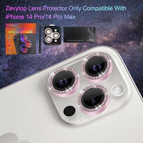 Zevytop Camera Lens Protector for iPhone 14 Pro/iPhone 14 Pro Max, Individual Tempered Glass Aluminum Alloy Ring Lens Cover with Installation Tray Fit for iPhone 14 Pro/14 Pro Max Diamond Pink thumbnail 7