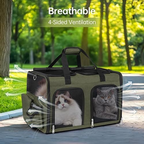 Cat Carrier for 2 Cats Double Pet Carrier Extra Large Green 2026 Upgraded | Dual Cabin with Removable Divider, Collapsible for Multi Cat Travel, Can Hold 20 30 40 lbs for Two Small Kitten, a Medium Dog thumbnail 4
