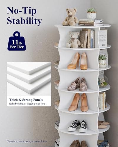 Kitsure Shoe Rack - 7-Tier Rotating Shoe Rack Tower, 360° Revolving Display & Storage Solution with Lazy Susan, Space-Saving Shoe Rack for Entryway, Closet, Bedroom, White thumbnail 7
