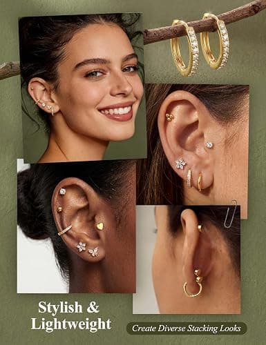 Jstyle Hypoallergenic Flat Back Earrings for Women Cartilage Earring Stacks | Surgical Steel Earring Stacks for Multiple Piercing, Small Flatback Earring Studs Huggie Hoops, Ideal Jewelry Gift for Her thumbnail 4