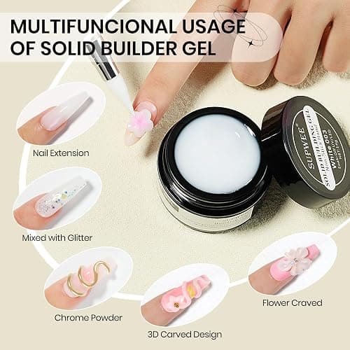 Supwee Gel d'Extension d'Ongles Solide Sculpture Builder - Antiadhésif Blanc Multifonctionnel pour Nail Art Emboss, Dur pour Manucure DIY à la Maison 14g (0.49fl oz) thumbnail 2
