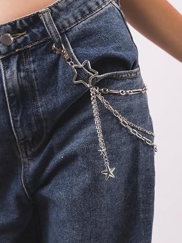 Sacina Gothic Layered Silver-tone Star Pants Chain, Wallet Belt Chain, Goth Emo Punk Grunge Y2k Accessories thumbnail 3
