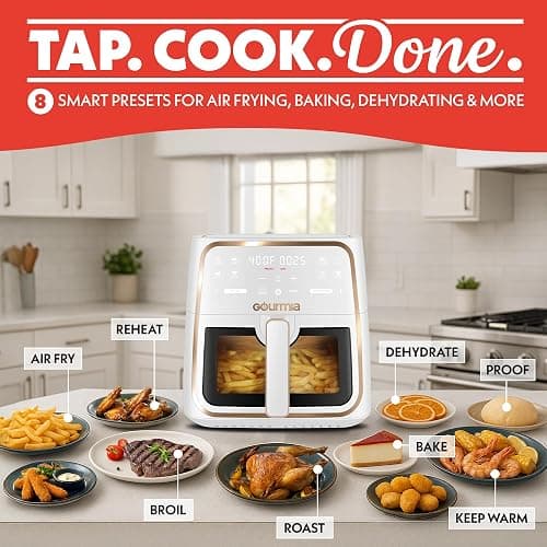 Gourmia 8 Qt Air Fryer, 8 Presets with Digital Display, FryForce 360° Technology, Easy View Window & Interior Light, Dishwasher Safe Basket, White thumbnail 3