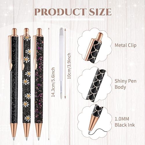 Sherr 7 Pcs Fancy Pens for Women Cute Sparkly Glitter Pens with 10 Pcs Black Ink Refills Pretty Gifts for Girls Office School Christmas Graduation(Simple) thumbnail 2