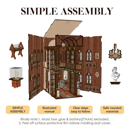 SUNNINO Book Nook Kit - DIY Miniature House Kit 3D Wooden Puzzles with LED Lights, DIY Book Nook Kits for Adults Unique Doll House Gift for Collectors Teens and Friends thumbnail 5