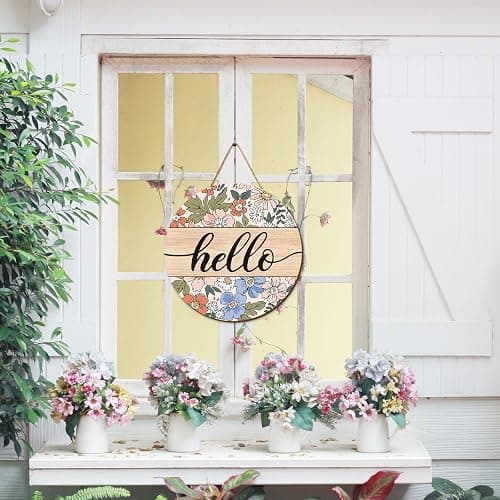 Whaline Vintage Hello Front Door Sign Boho Flower Welcome Wall Sign Colorful Floral Wooden Hanging Wreath for Spring Summer Holiday Indoor Outdoor Farmhouse Home Porch Window Decor thumbnail 7