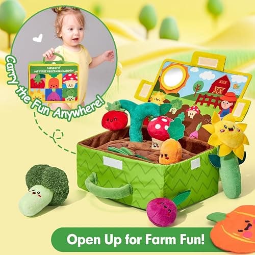 hahaland Baby Toys 6-12 Months - Fruits Vegetables Garden Plant Plush - 6 Month Old Toys Montessori Sensory Toy Carrot Flower with Rattles Mirror Squeaker Textures Crinkle Tissues Christmas Baby Gifts thumbnail 6